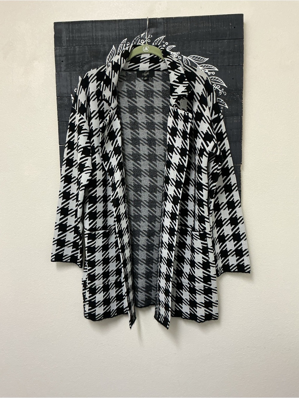 Black & White Houndstooth Open-Front Blazer 2X-Preowned